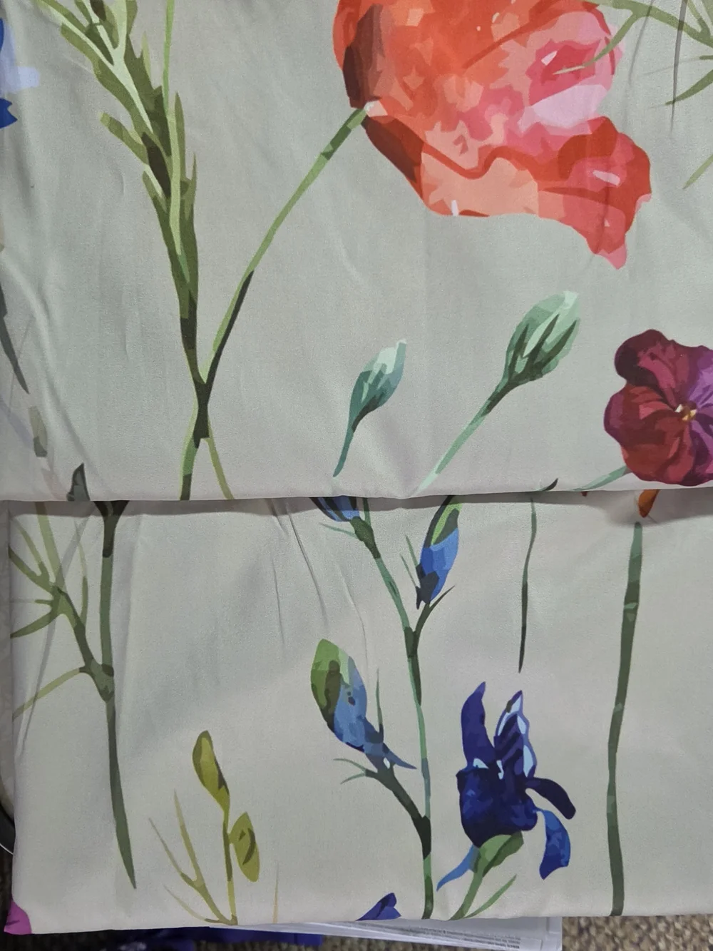 Floral Watercolor Poplin Curtains - Coral, Blue & Purple Blooms‎ 2 Panels